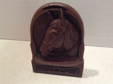 Vintage faux wood look horse head bookend, single