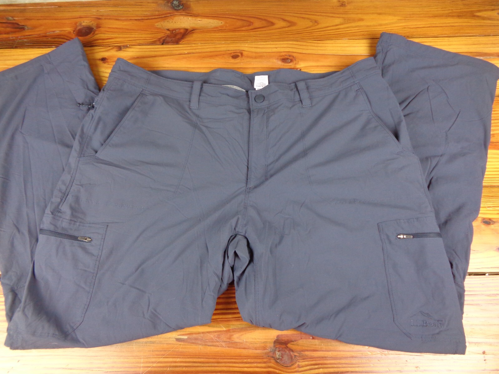 LL Bean Cresta Hiking Pants Fleece Lined Mens 42x32 Blue Nylon Cargo