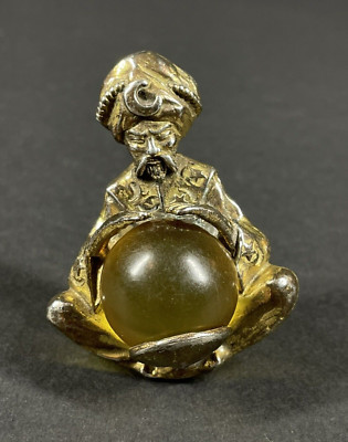 Vintage Korda Thief Of Bagdad Genie With Amber Ball Jelly Belly Brooch
