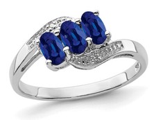 1.00 Carat ctw Three Stone Natural Blue Sapphire Ring in Sterling Silver