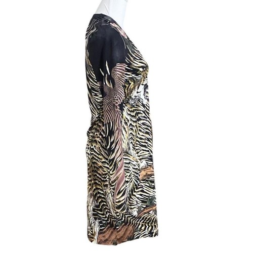 JUST CAVALLI BLACK TIGER NATURE PRINT LONG SLEEVE BODYCON MINI DRESS - S - Picture 2 of 10