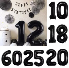 30" Black Giant Foil Number Self Inflating Balloons Birthday Age Party