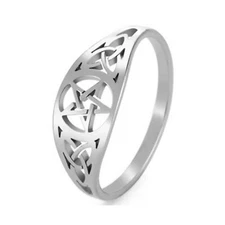 Celtic Pentacle Ring Silver Stainless Steel Protection Star Trinity Knot Band