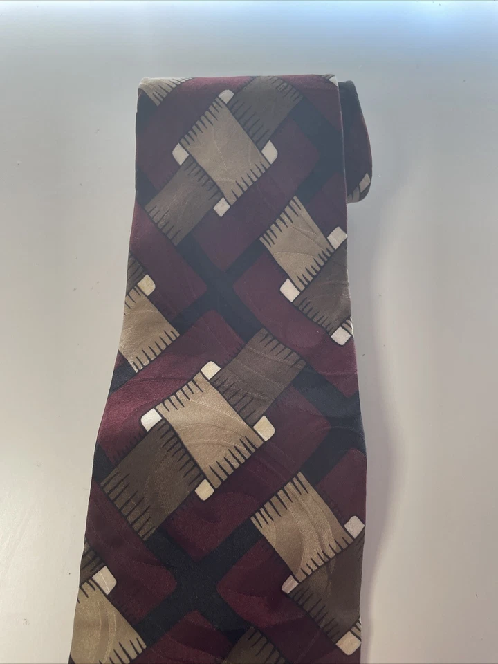 Corbata Woodward Cuello 4" Ancho 57.5" Largo Marrón Rojo 100% Seda Italiana Hecha en EE. UU. DE COLECCIÓN Foto 4 de 4