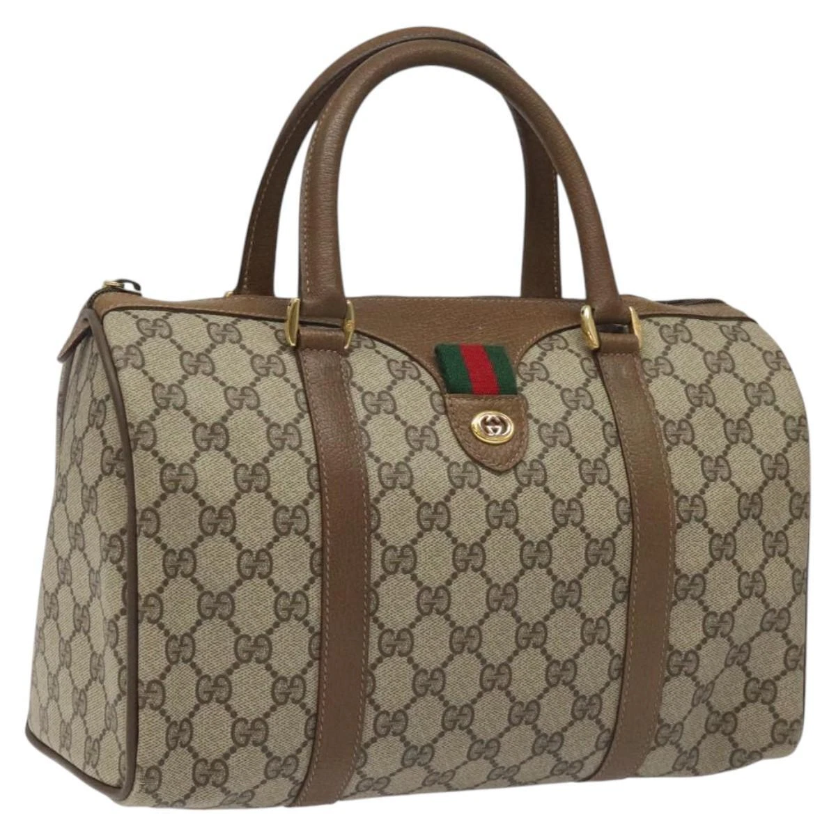 Mini sac Boston GUCCI GG Supreme Web Sherry Line PVC beige 40 02 007 authentique ki5458