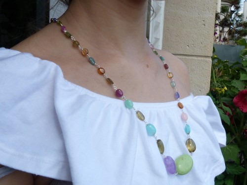 Collar Plata 925 , Magnesita, Ópalo ,Granate,Turmalina,Cuarzo Limón, Amatista - Imagen 3 de 12
