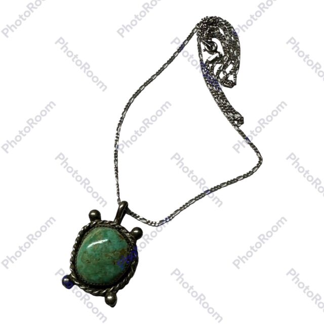 Vintage EState STERLING 925 Green Turquoise Pendant Necklace