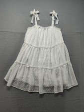 Trixxi Women Mini Dress S White Chiffon Swiss Dot Tiered Tie Shoulder Boho Cozy