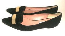 Pancaldi for Diane B. Pointy Black Suede Flats with Gold Metal Detail 6.5M 385