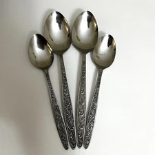 Imperial International stainless flatware Japan Floral Glossy Spoon set of 4