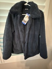 32 degrees Heat Button Up Faux Fur Jacket Juniors Large 14/16 Fall Navy
