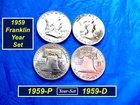 "1959-P & D Year-Set"  ➫ GEM "BU" Silver Franklins ➫ Lustrous ➫ 2 Coins ➫159ys
