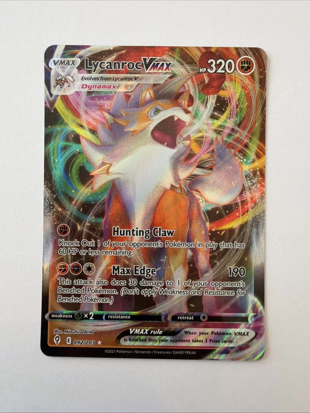 Pokémon TCG Lycanroc VMAX Holo Ultra Rare Card Evolving Skies 092/203