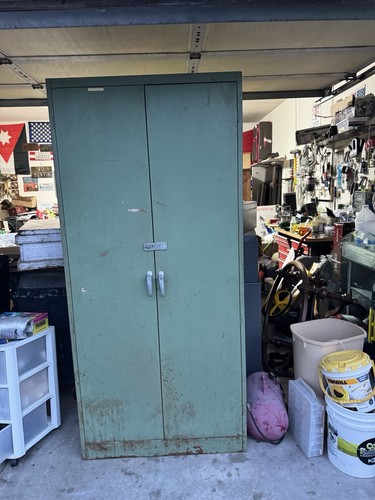 Heavy duty  Green Metal Warehouse Cabinet with Shelves, Rod, 6.5ft x 3ft x 18in