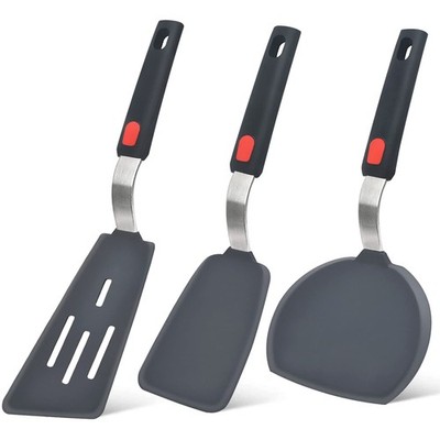 Silicone Spatula Turner Set of 3, 600°F Heat Resistant Cooking Spatulas for N...