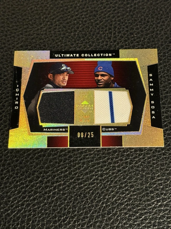 2003 Upper Deck Ultimate Collection jogo de jersey duplo usado Ichiro Sammy Sosa /25 - Imagem 4 de 4