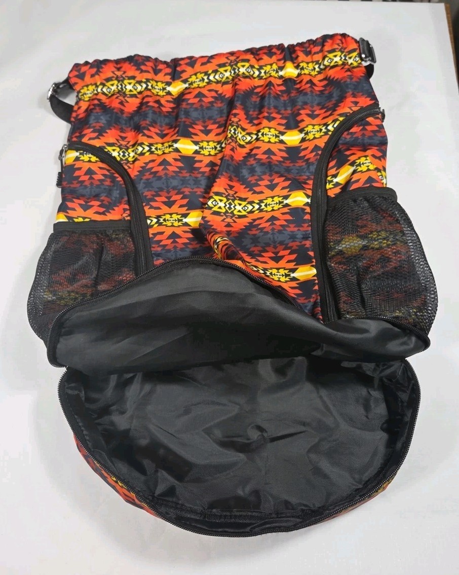 Orange Aztec Print Drawstring Backpack Large Capa… - image 6