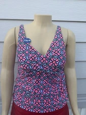 Catalina Tankini Top 2X &3X Striped Multicolor Floral Tummy Minimizing New WT