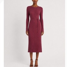 Quince Midi Dress XS Crushed Berry Ribbed Knit Long Sleeve Cotton Cashmere Blend