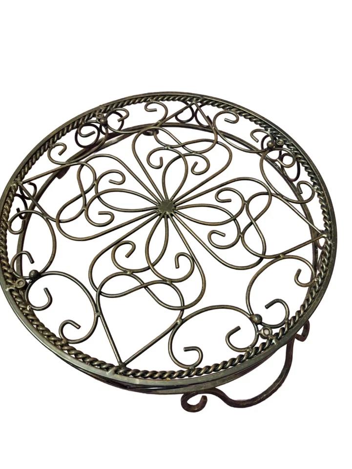 Bandeja redonda Jamestown con inserto de vidrio, patas de hierro negro, Southern Home Living Foto 3 de 4