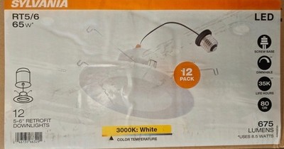 12 Pack Sylvania 5''-6'' 65 W Retrofit Downlights Dimmable LED Recessed Wet 3000K