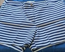Boden Bistro Coastal Shorts Front Button Nautical Stripe Cotton Blue/White 14R