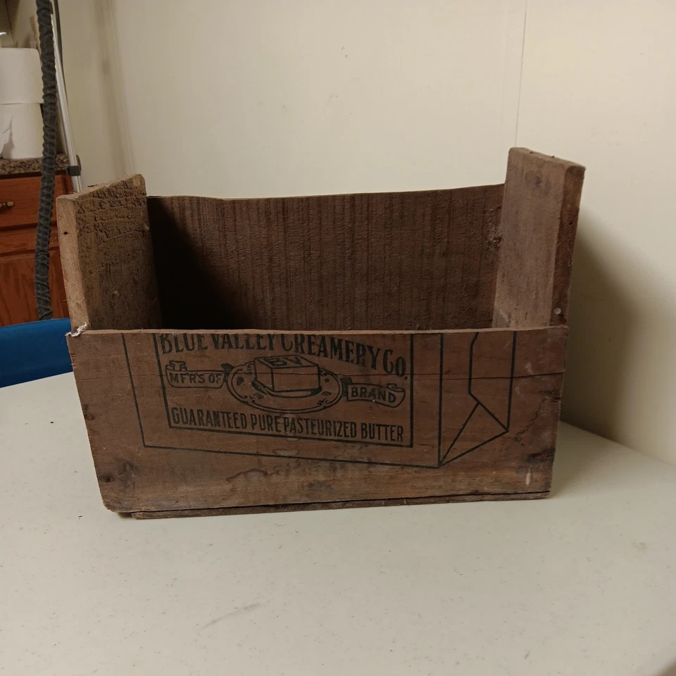 Early 1900s Antique Vintage BLUE VALLEY BUTTER Wood SHIPPING CRATE FOR PARTS - Image 4 of 4