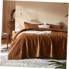 Velvet Quilt King Size-98''x106'', Lightweight Caramel Velvet Comforter Set