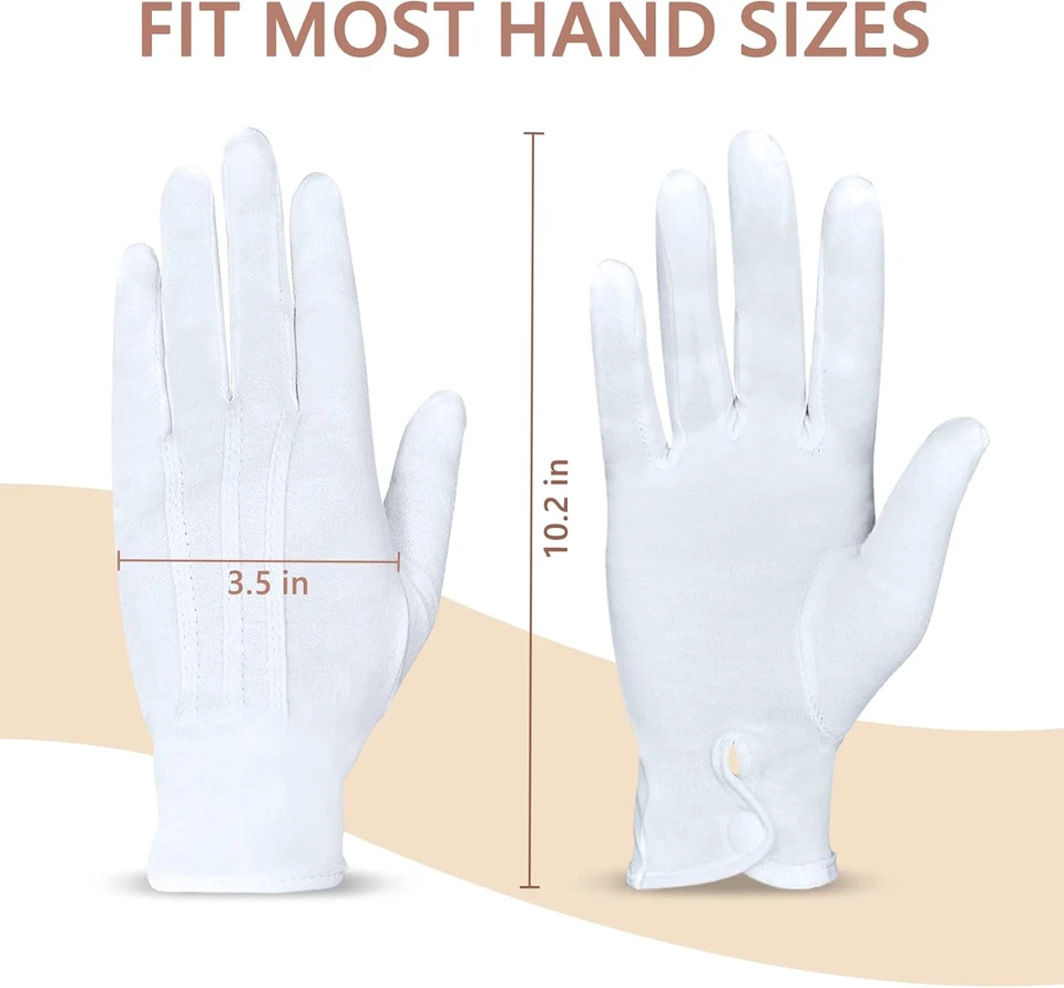 Parade White Cotton Formal Tuxedo Costume Honor Guard Gloves with Snap Cuff, Coi - Image 4 of 4