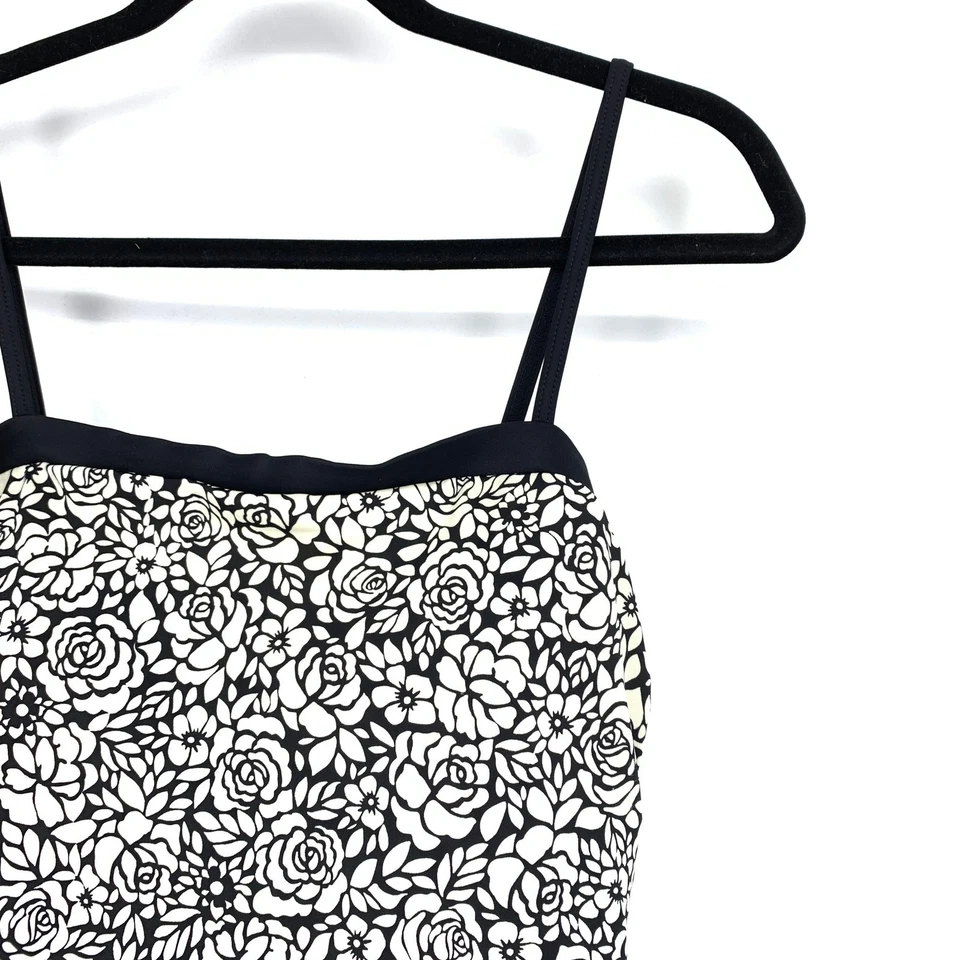 It Figures One Piece Swimsuit Womens Sz 14 Black White Floral Print Layered Look - Image 3 of 4