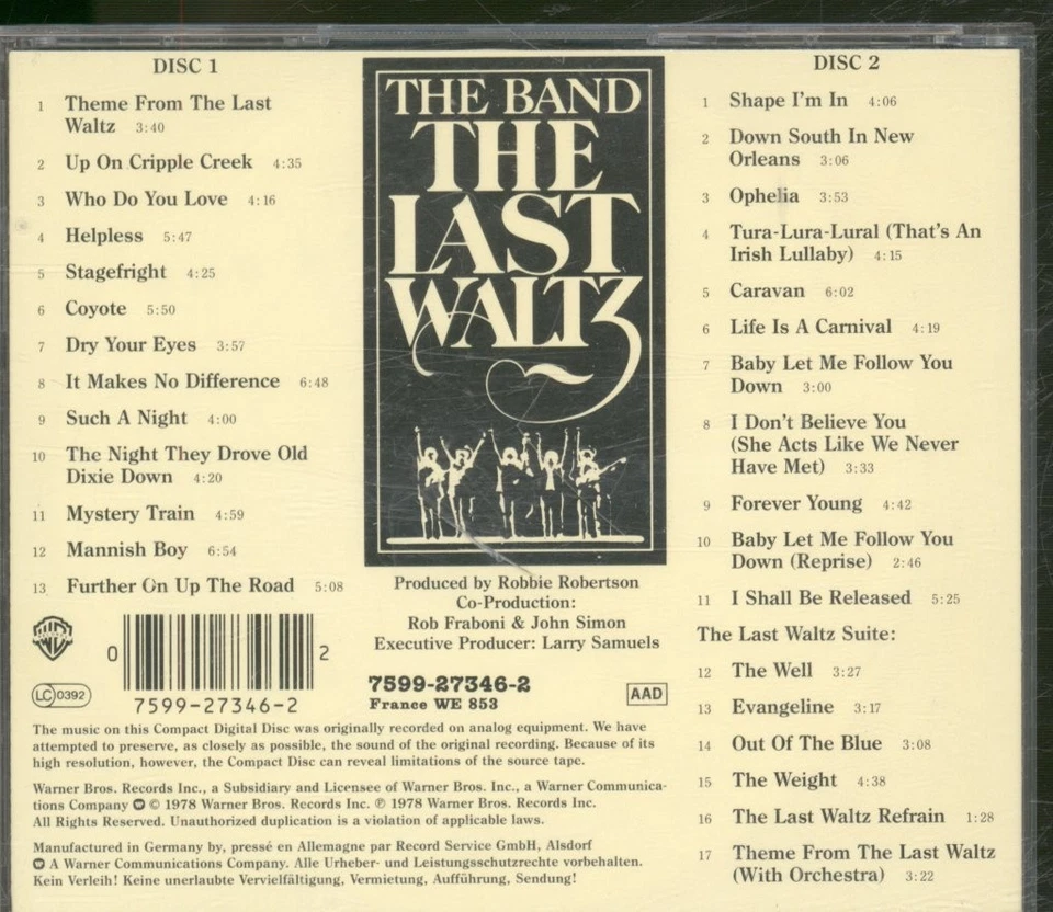 Band Last Waltz Doppel-CD USA Warner Bros 31462 - Bild 2 von 4