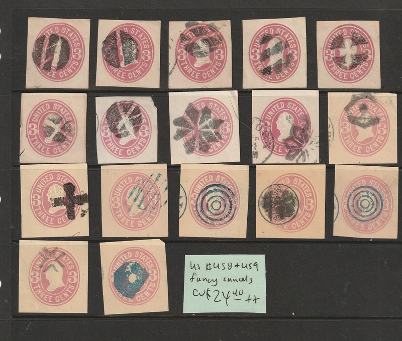 US #U58, U59 fancy cancels collection  CV $24+