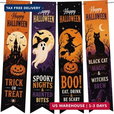 Halloween Decorations - 4 PCS Vertical Happy Halloween Hanging Banners
