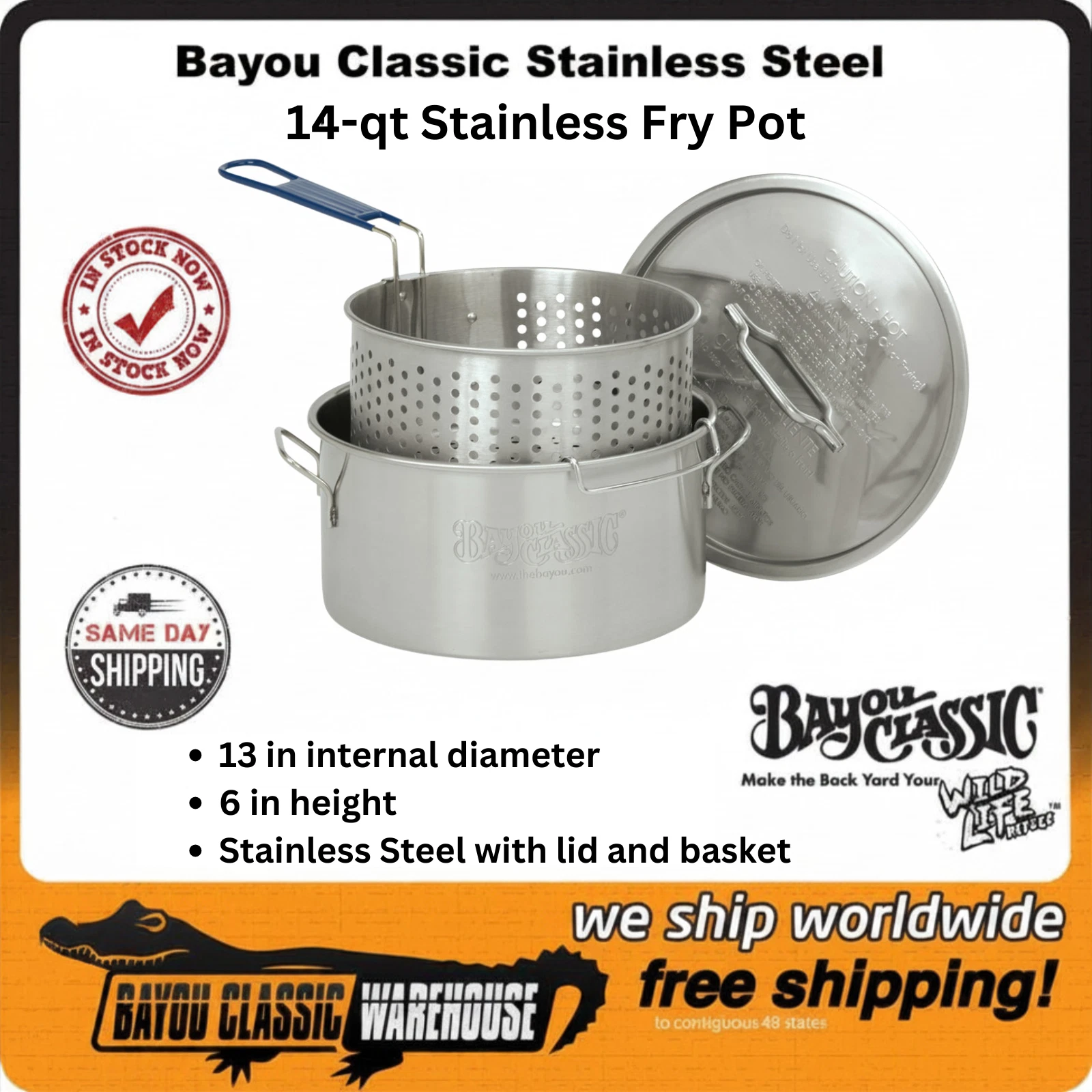 14-qt Stainless Fry Pot
Opens in a new window or tab