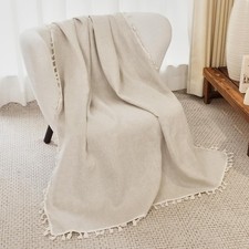 100 Pure Linen Blanket with Fringe, 49.6" x 59.8" - Blankets Lightweight