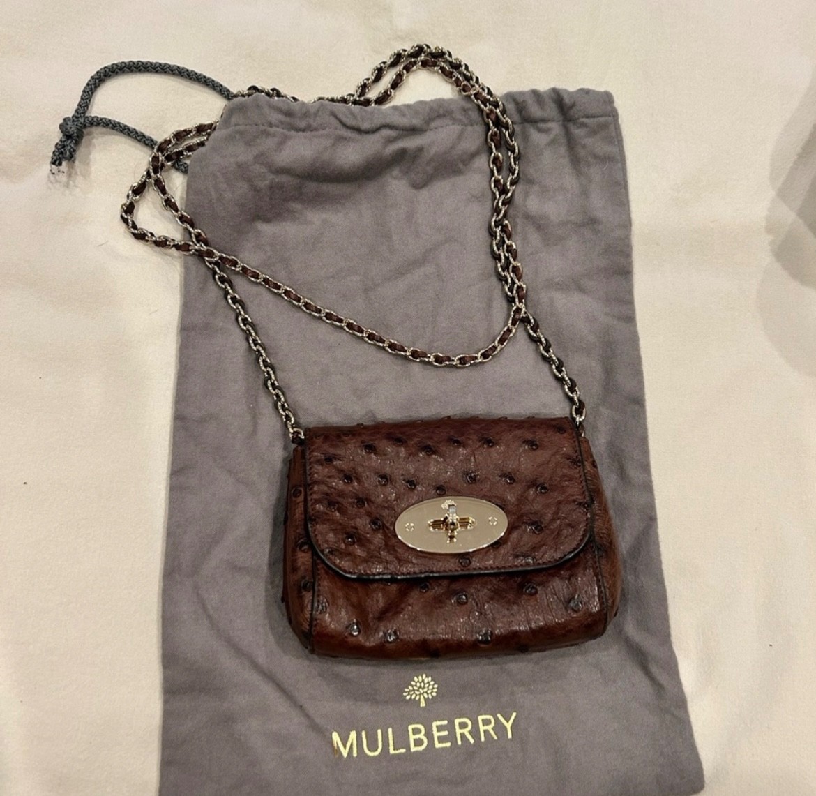 Mulberry Mini Lily in Oxblood Ostrich Leather