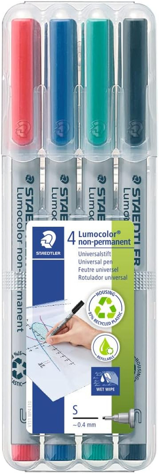 311 WP4 Lumocolor Non-Permanent Pen, Assorted Colors, 4 Coun