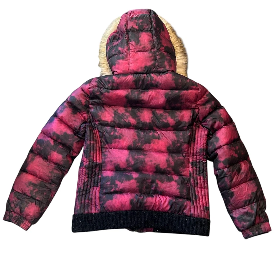 American Eagle Down Puffer Coat Faux Fur Hood Pink Black Women’s Large Winter - Image 3 of 4