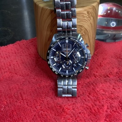 Seiko Chronograph 10 BAR SS Men's Watch 44 mm Blue Dial