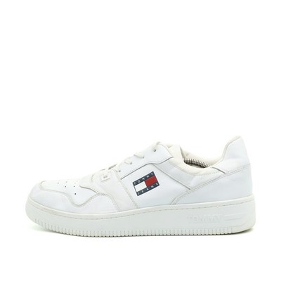 Tommy Hilfiger Herren Jeans Retro Basket Schuh Weiß Leder Low Top Sneaker EU 45
