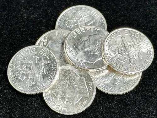 7 90% Silver BU Roosevelt Dimes Mixed Dates Lot ~ 1/2 Oz Silver