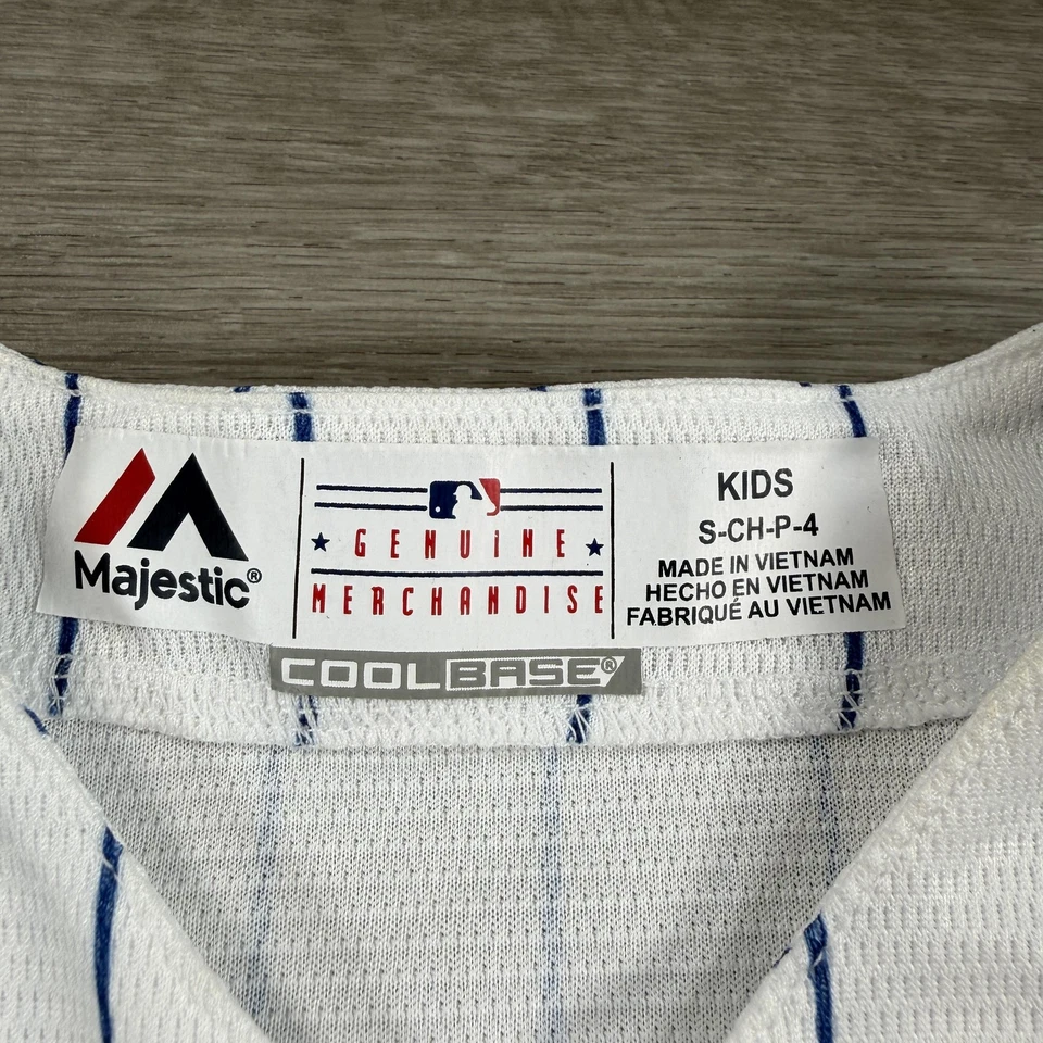 Chicago Cubs Jersey Kids Small White Pinstripe MLB Baseball Rizzo 44 Majestic - Image 3 of 4