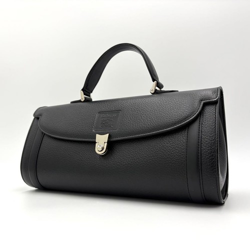 Burberrys Vintage Leather Handbag Nova Check Black Authentic Classic Tote