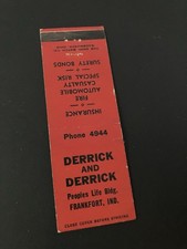 Vintage Indiana Matchbook  Derrick & Derrick ...