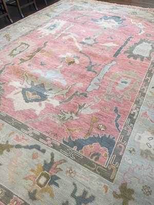 Vintage Oushak Teppich Handgeknüpft Türkisch Vorleger Wolle Orientteppich...