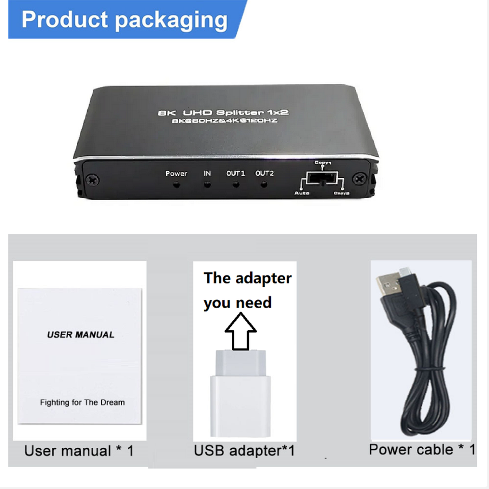 1 PC 5V 8K 60Hz 1 In 2 Out HDMI Splitter With Series Connection For PS5 ...