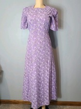 Vtg 70s Fairy Floral Maxi Dress Sz XS Retro Garden Party Purple Prairie Fairy