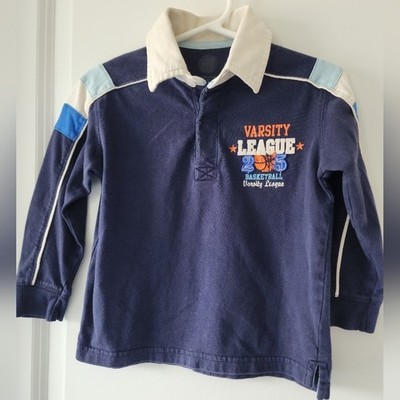 Boys Varsity League Basketball Long Sleeve Rugby Shirt Navy Blue Size 3t