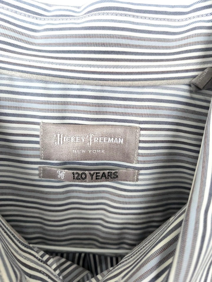 Camisa de hombre con botones manga larga azul y marrón a rayas de Hickey Freeman XL Foto 2 de 4