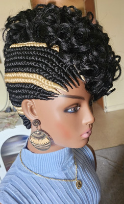 Fully Hand Braided box curly Mohawk braids cornrow wig 1B/Blonde